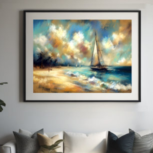 Affiche Dessin dur Pastel Bateaux Eau