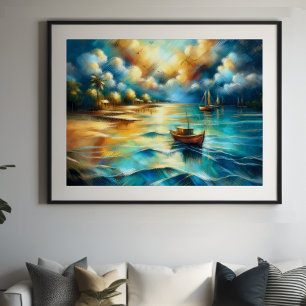 Affiche Dessin dur Pastel Bateaux Eau II