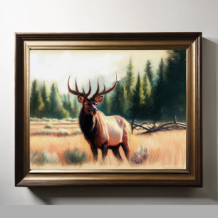 Affiche Dessin dur Pastel Peinture d'un Elk