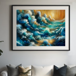 Affiche Dessin dur Pastel qui écrase des vagues