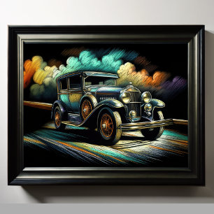 Affiche Dessin dur Pastel voiture antique