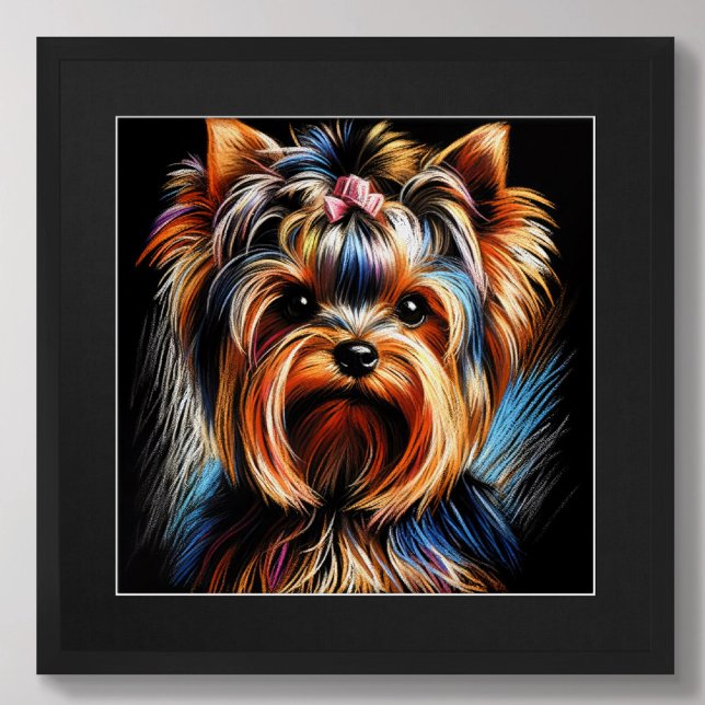 Affiche Dessin dur Pastel Yorkshire Terrier Yorkie rose (Créateur téléchargé)