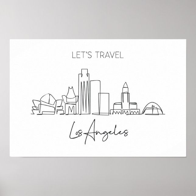 Affiche Dessin En Ligne Continu De Los Angeles Skyline (Devant)