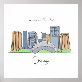 Affiche Dessin en ligne continue de Chicago USA
