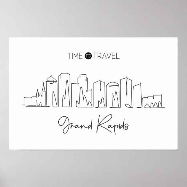 Affiche Dessin En Ligne Continue De Grand Rapids Skyline (Devant)