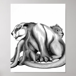Affiche Dessin en ligne noir et blanc de la famille Puma