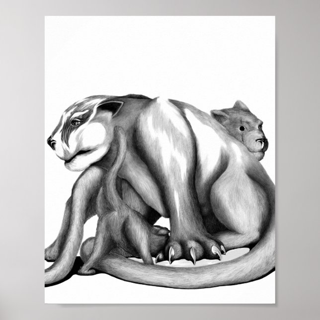 Affiche Dessin en ligne noir et blanc de la famille Puma (Devant)