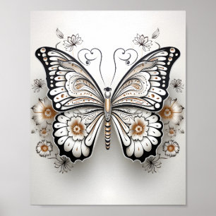 Affiche Dessin En Ligne Noire Et Blanche D'Un Papillon