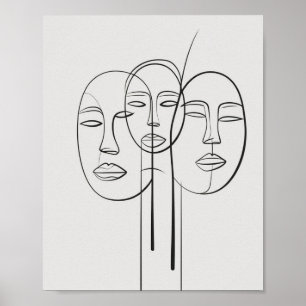 Affiche Dessin face minimaliste d'une ligne