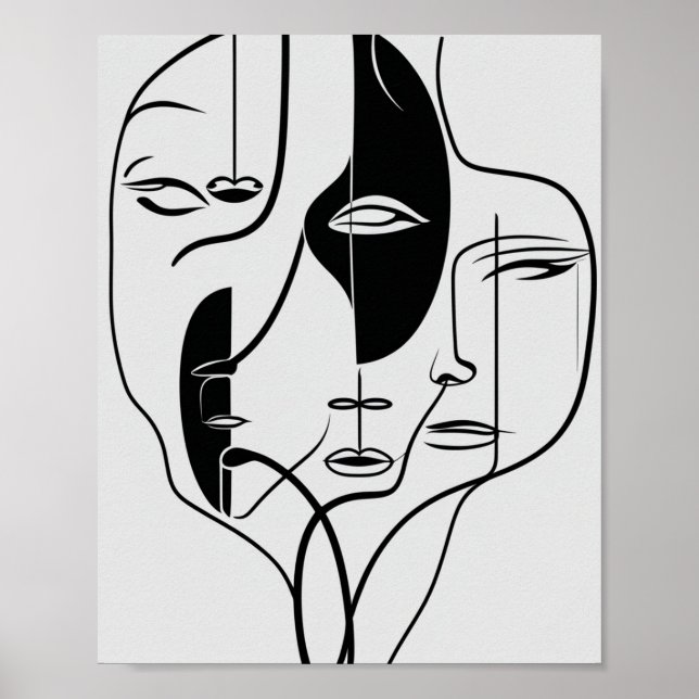 Affiche Dessin facial minimaliste de ligne (Devant)