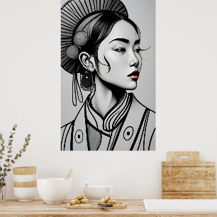 Affiche dessin fille chinoise