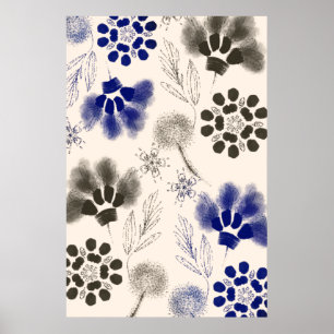 Affiche Dessin floral Lotus bleu