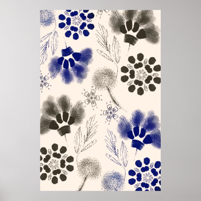 Affiche Dessin floral Lotus bleu (Devant)