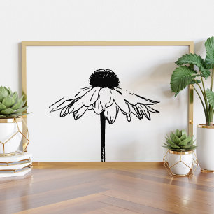 Affiche Dessin floral minimaliste noir et blanc
