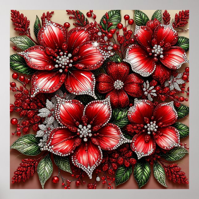 Affiche Dessin floral orné de gemmes complexes (Devant)