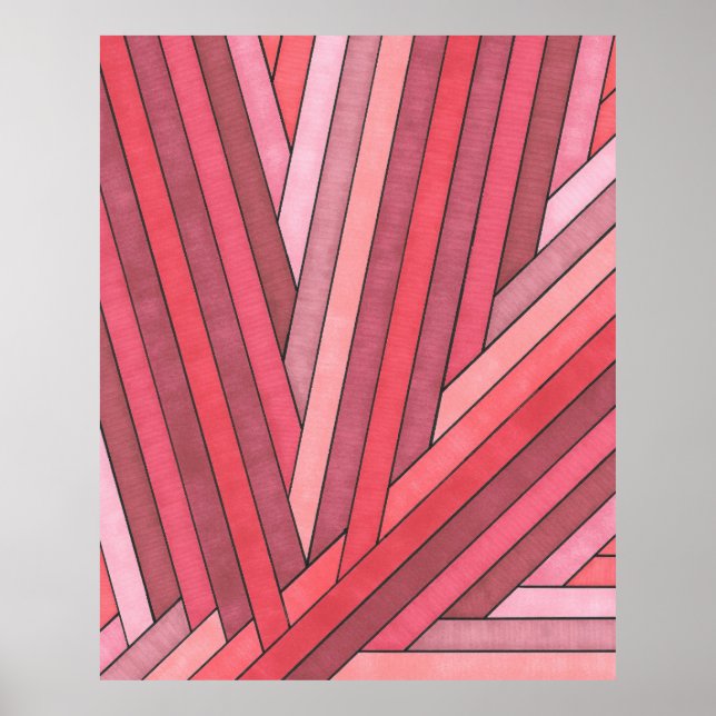 Affiche Dessin géométrique à rayures rouges peintes à la m (Devant)