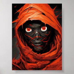 Affiche Dessin Halloween Déplaisant Rouge Égyptienne maman