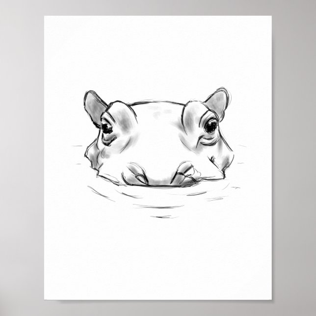 Affiche Dessin hippo adorable (Devant)