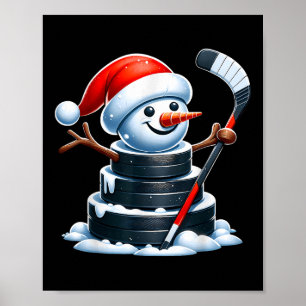 Affiche Dessin Hockey Sur Glace Puck Snowman Avec Santa Ha