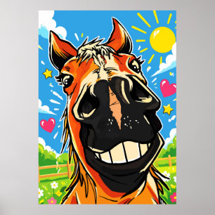 Affiche Dessin humoristique de cheval avec un sourire en b