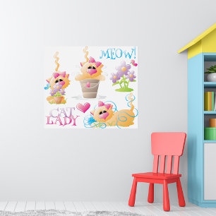 Affiche Dessin humoristique de dame aux chats Chaton migno