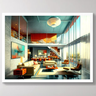 Affiche Dessin Intérieur Architectural Moderne Du Milieu D