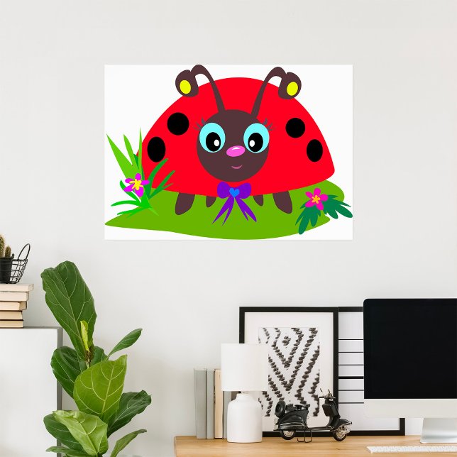 Affiche Dessin Ladybug Bow and Flowers (Créateur téléchargé)