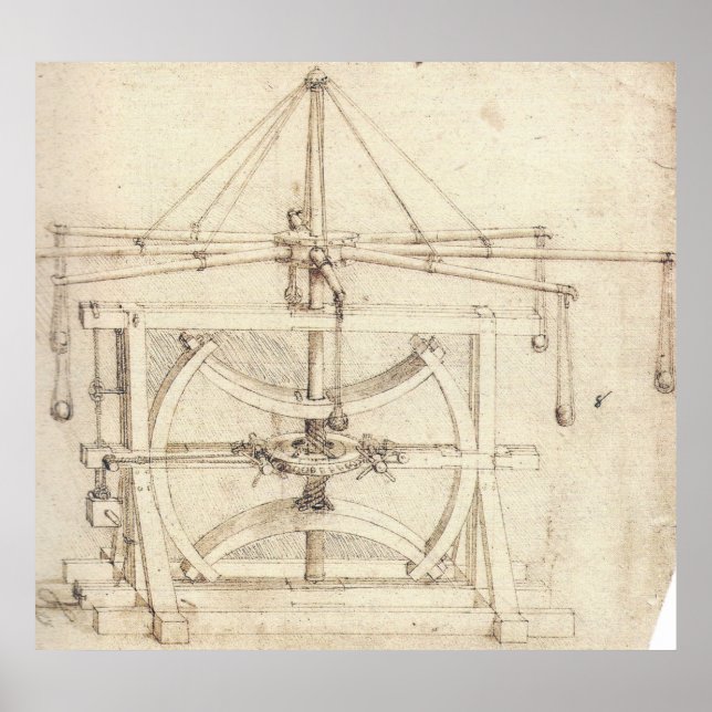 Affiche Dessin mécanique à volant Léonard de Vinci (Devant)