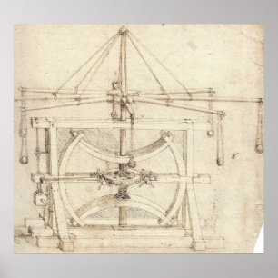 Affiche Dessin mécanique Leonardo da Vinci de volant