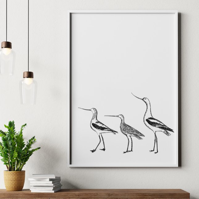 Affiche Dessin minimaliste d'art ornithologique en noir et (Créateur téléchargé)