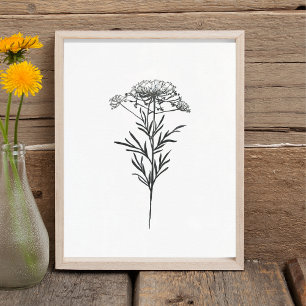 Affiche Dessin minimaliste de fleur à l'encre en noir