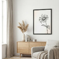 Dessin minimaliste de fleurs sauvages en noir et b