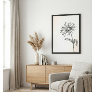 Affiche Dessin minimaliste de fleurs sauvages en noir et b
