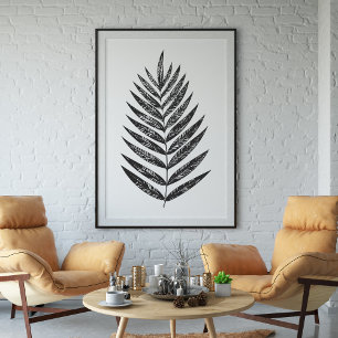 Affiche Dessin minimaliste de fougère noire et blanche