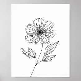 Affiche Dessin minimaliste en ligne de fleurs noir et blan
