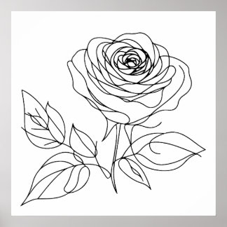 Affiche dessin minimaliste rose à une ligne en noir