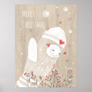 Affiche Dessin moderne de chaton de Noël en gant mignon