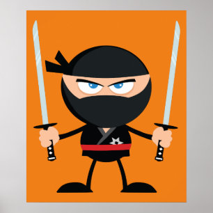 Affiche Dessin Ninja Warrier Avec Deux Katana