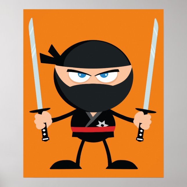Affiche Dessin Ninja Warrier Avec Deux Katana (Devant)