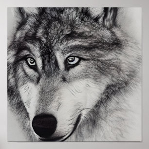 Affiche Dessin noir et blanc d'un loup
