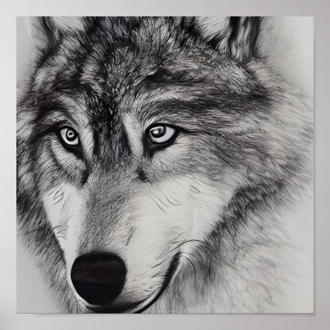 Affiche Dessin noir et blanc d'un loup (Devant)