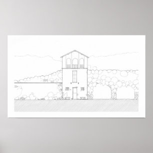 Affiche Dessin noir et blanc moderne de Chambre rustique