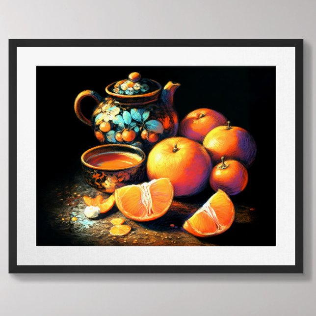 Affiche Dessin Pastel Asiatique Teapot Oranges Offre (Créateur téléchargé)