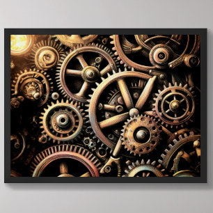 Affiche Dessin pastel de engrenages Cogs Steampunk