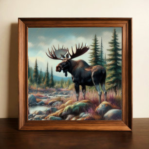 Affiche Dessin pastel de l'orignal dans la nature
