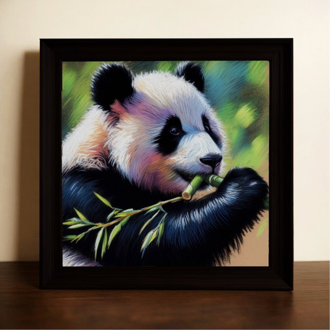Affiche Dessin pastel de l'ours de Panda mangeant du bambo (Créateur téléchargé)