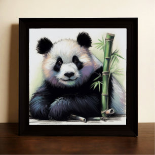 Affiche Dessin pastel de Panda Bear Bamboo