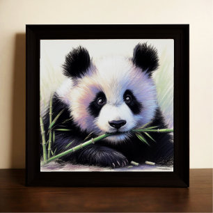 Affiche Dessin pastel de Panda Bear Bamboo II
