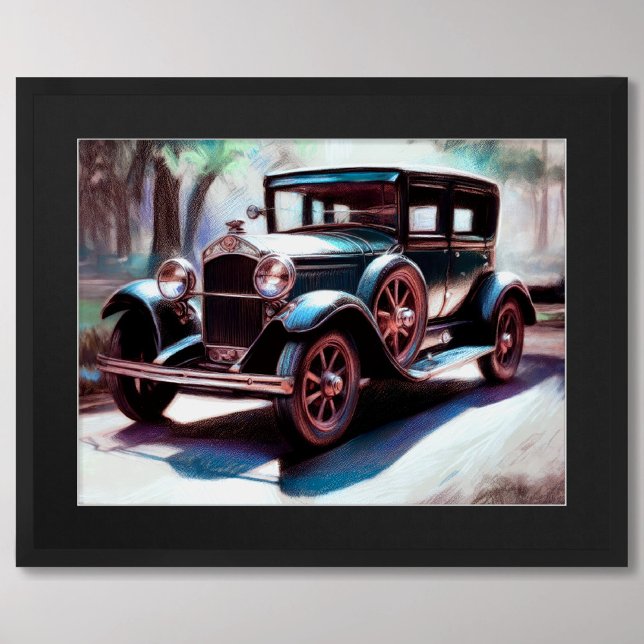 Affiche Dessin Pastel Dessin Antique Car Arbres (Créateur téléchargé)