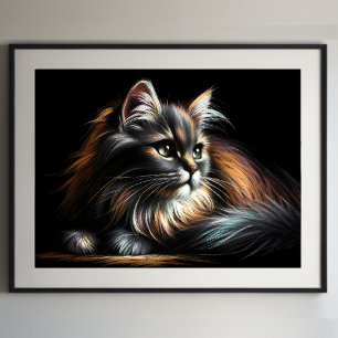 Affiche Dessin Pastel Dessin Long-Haired Chat